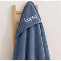 Zachte badcape met naam - kleur grey/blue 100x100
